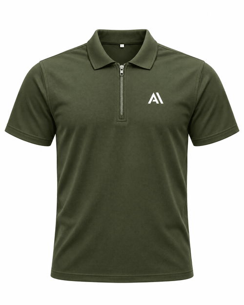 Airavon Olive green men's performance polo shirt, front view