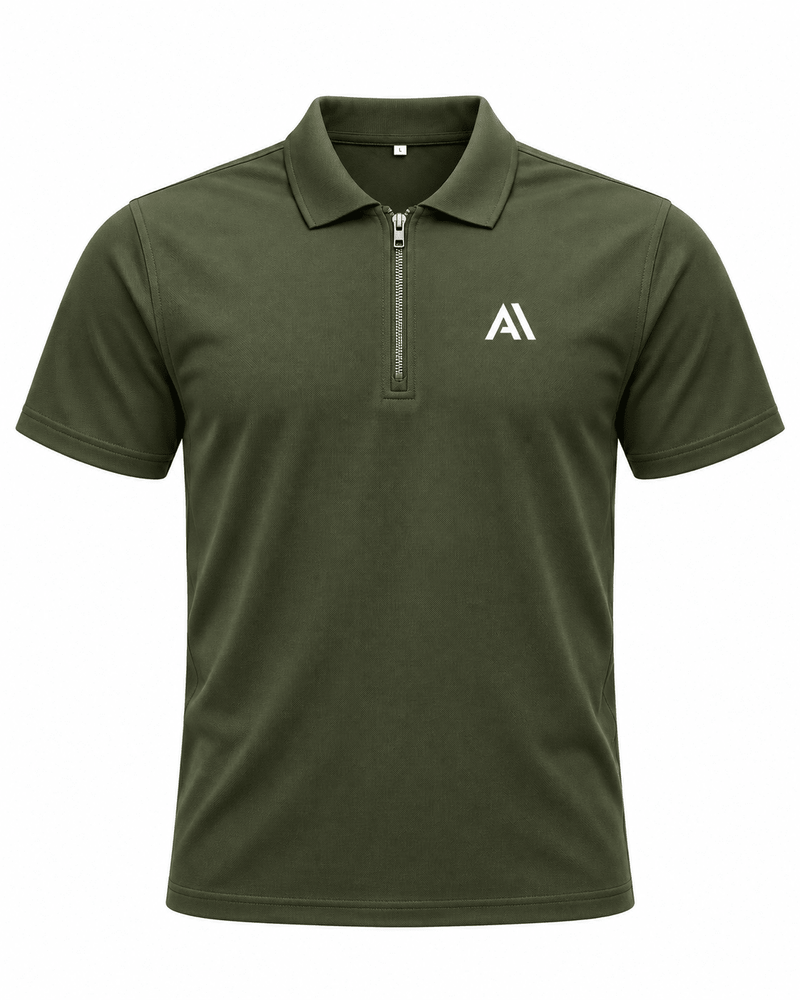 Airavon Olive green men's performance polo shirt, front view