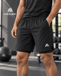 Airavon Model wearing black gym shorts in a gym