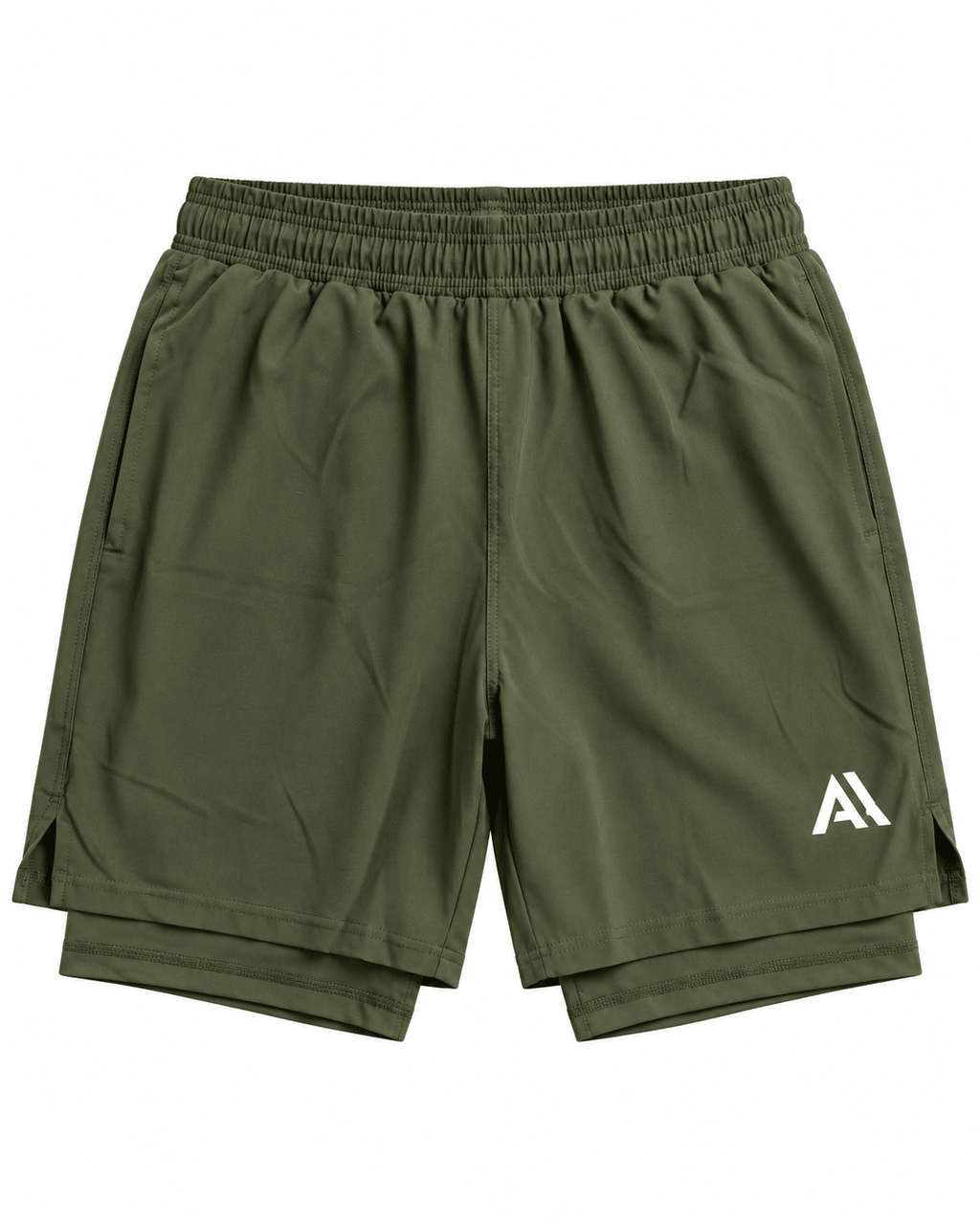 Airavon Olive green men's performance shorts, front view
