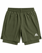 Airavon Olive green men's performance shorts, front view