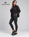 Airavon Model wearing black leggings with a black jacket