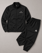 Airavon Black tracksuit jacket and trousers laid flat