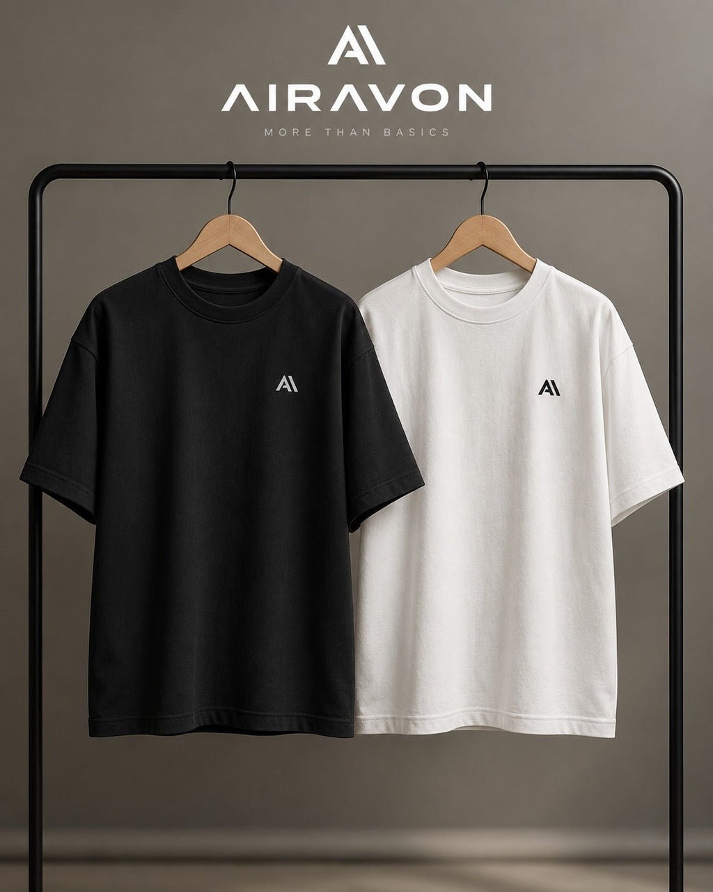 Airavon Black and white oversized T-shirts on hangers