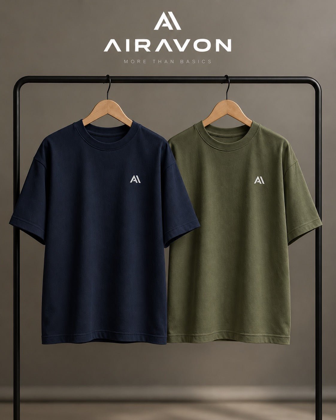 Airavon Navy and olive green oversized T-shirts on hangers